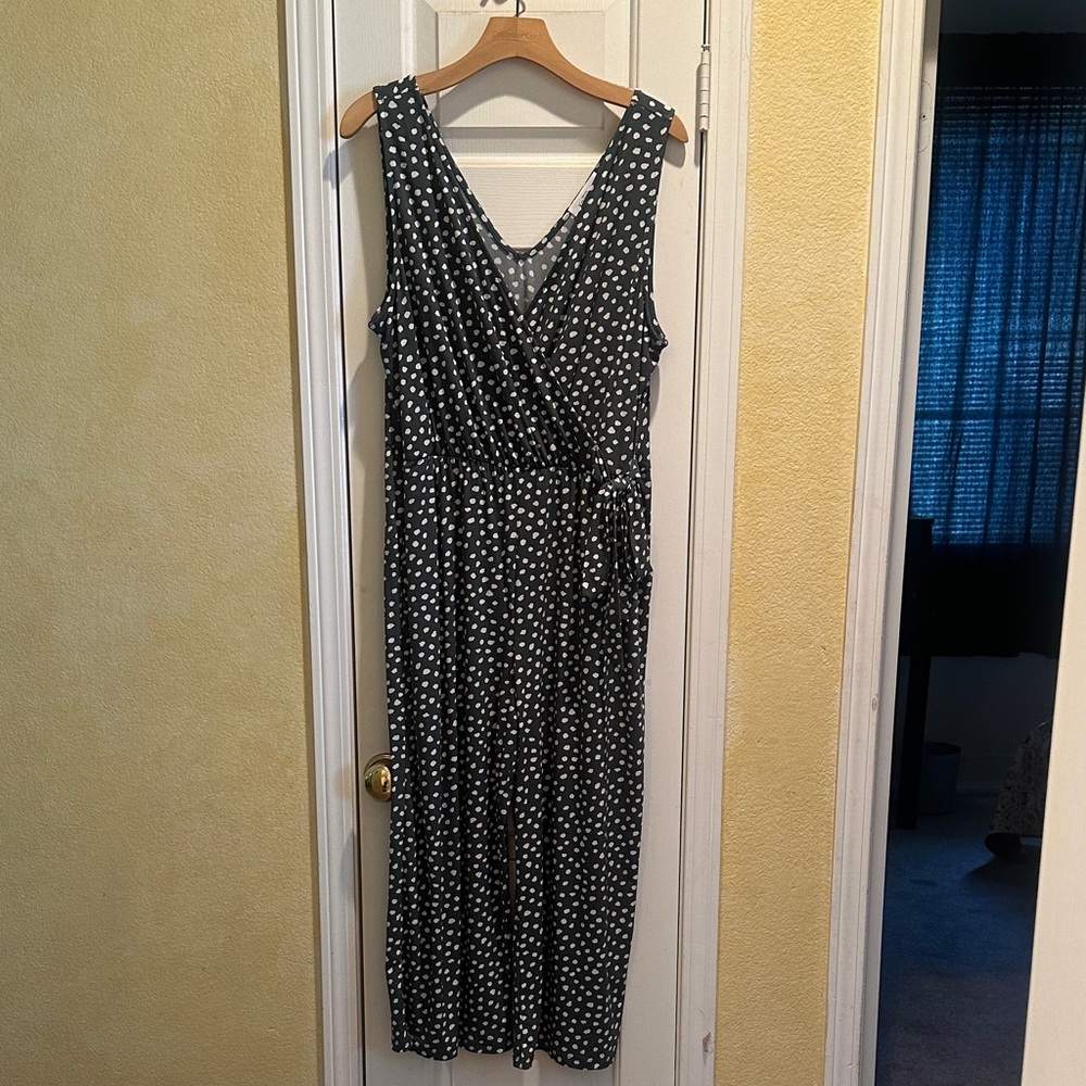 Kaileigh Olive Green and White Polka Dot Wrap Jumpsuit